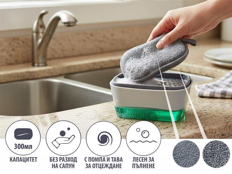 Starlyf Sponge Holder-  2 в 1 диспенсър за сапун и поставка за гъба