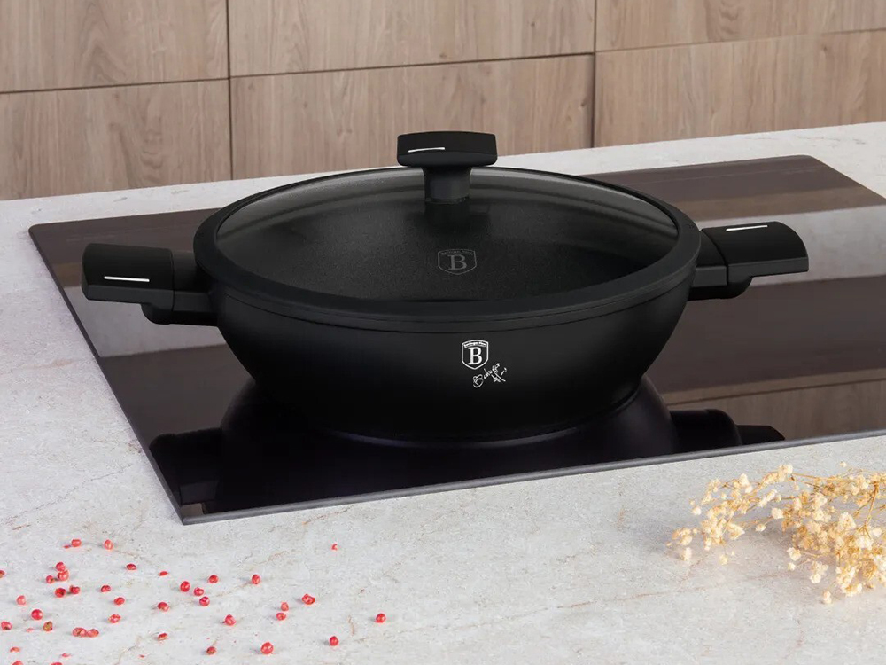 BH8185 Shallow Pot Matte Black -плитка тенджера с капак 28см