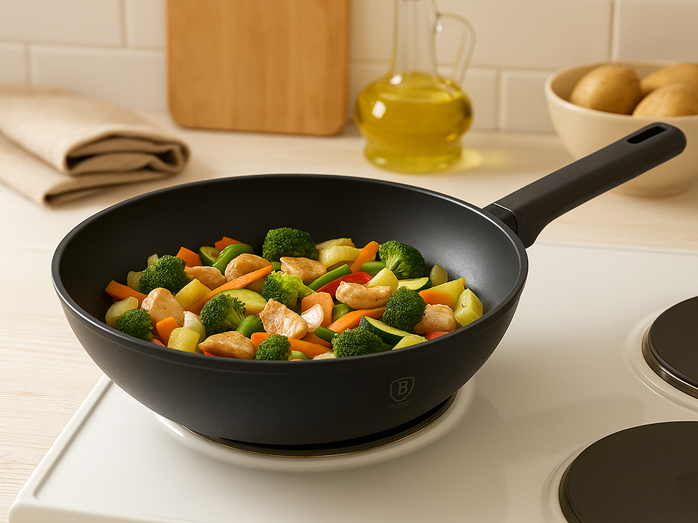BH8180 Matte Black Wok Frypan - уок тиган 28см