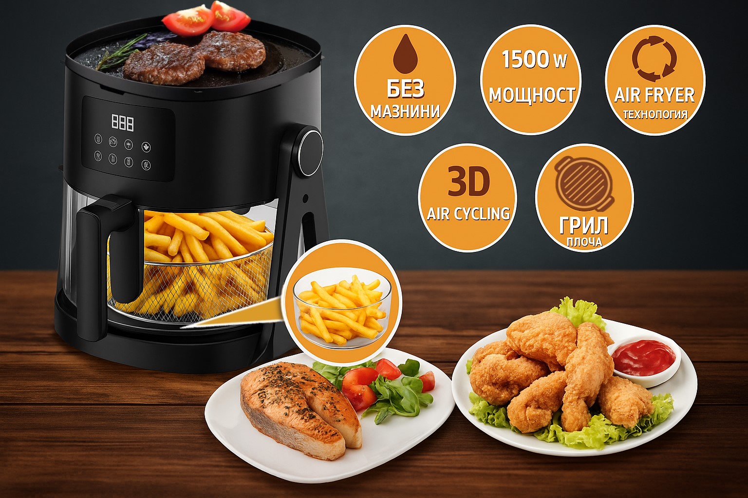 MaxChef 2 in 1 Air Fryer with Grill - 2 в 1 фрайър с грил